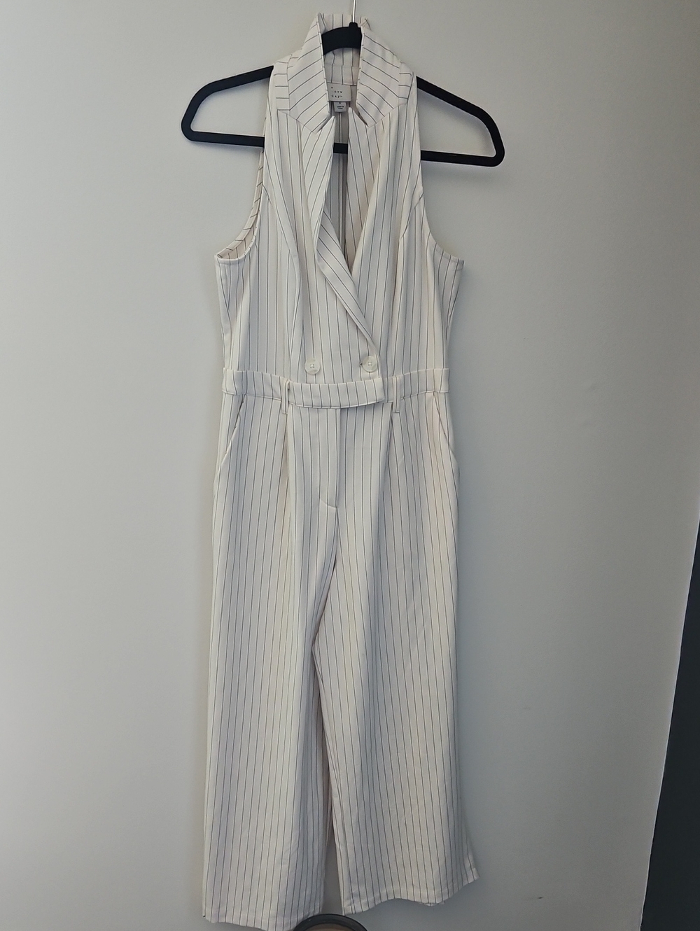 a new day White Pinstripe Sleeveless Jumpsuit